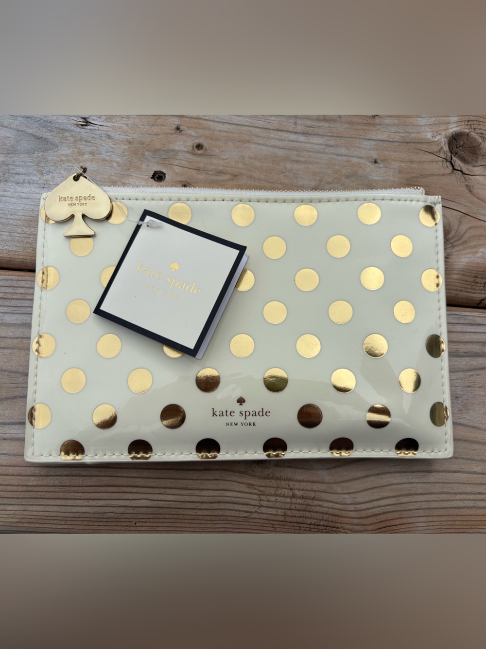 kate spade Cream and Gold Polka Dot Zip Pouch